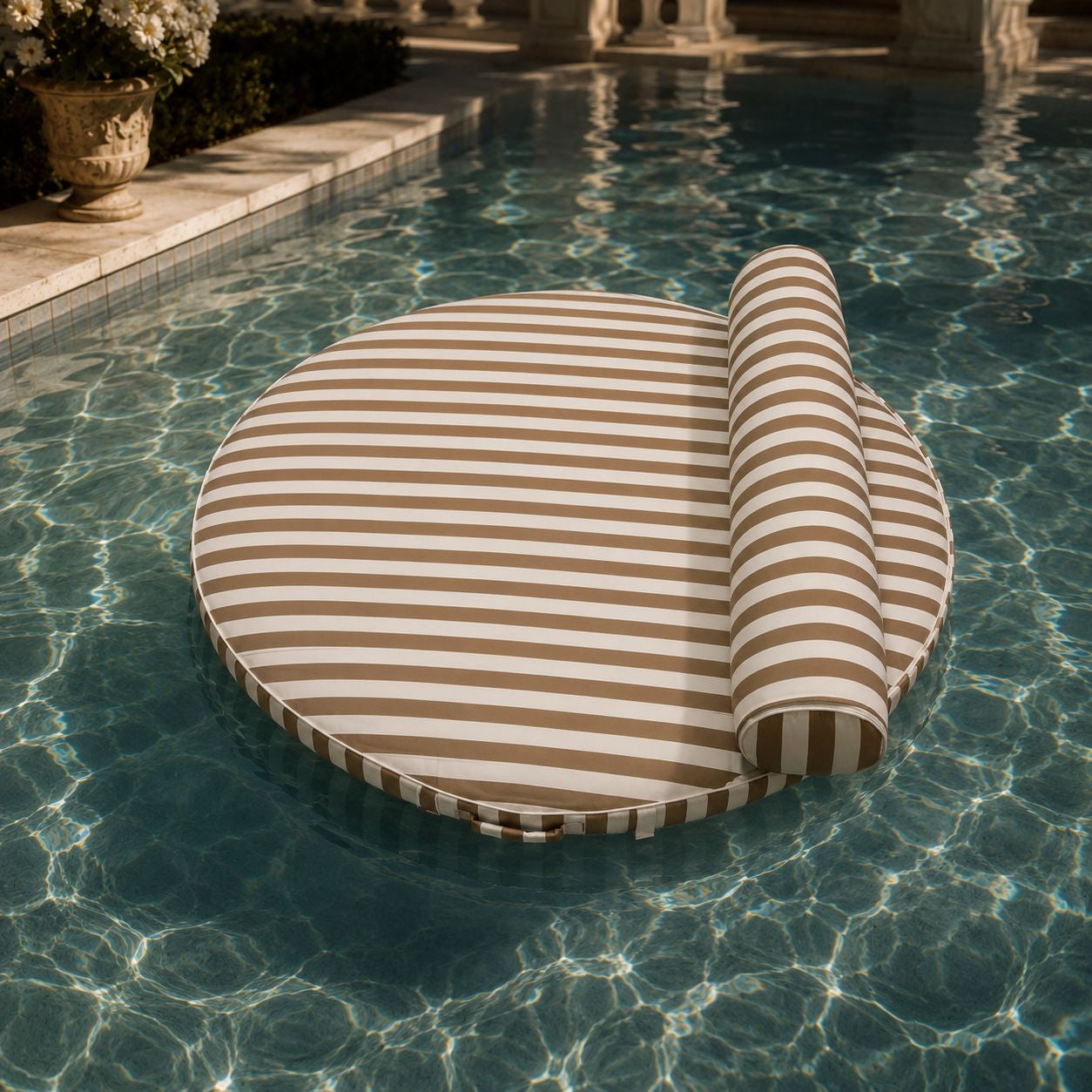 Striped pool float in a swimming pool