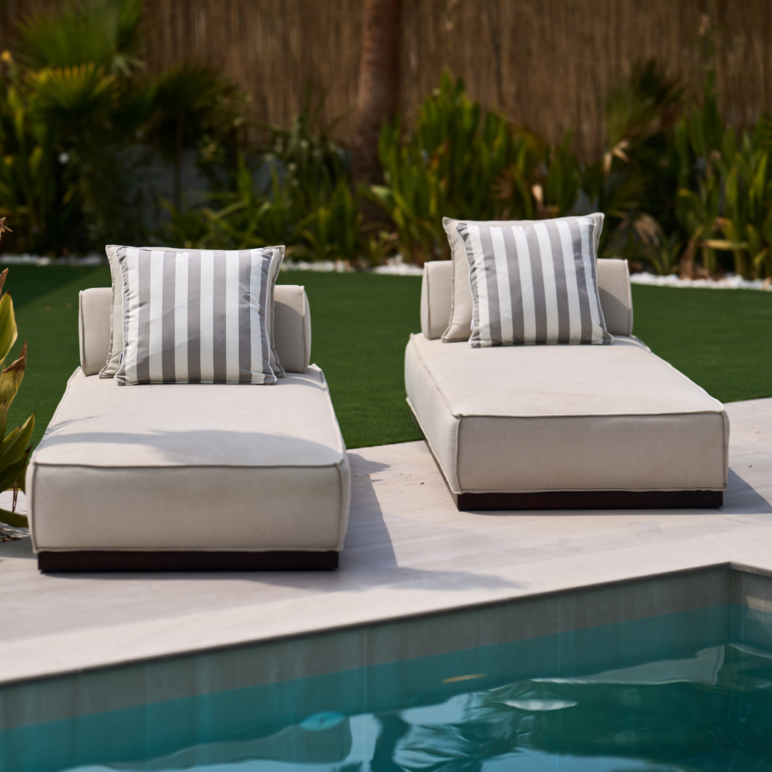 Coastal Grey outdoor cushion set by homesoda.store, two-piece outdoor cushion with weather-resistant fabric and plush filling.