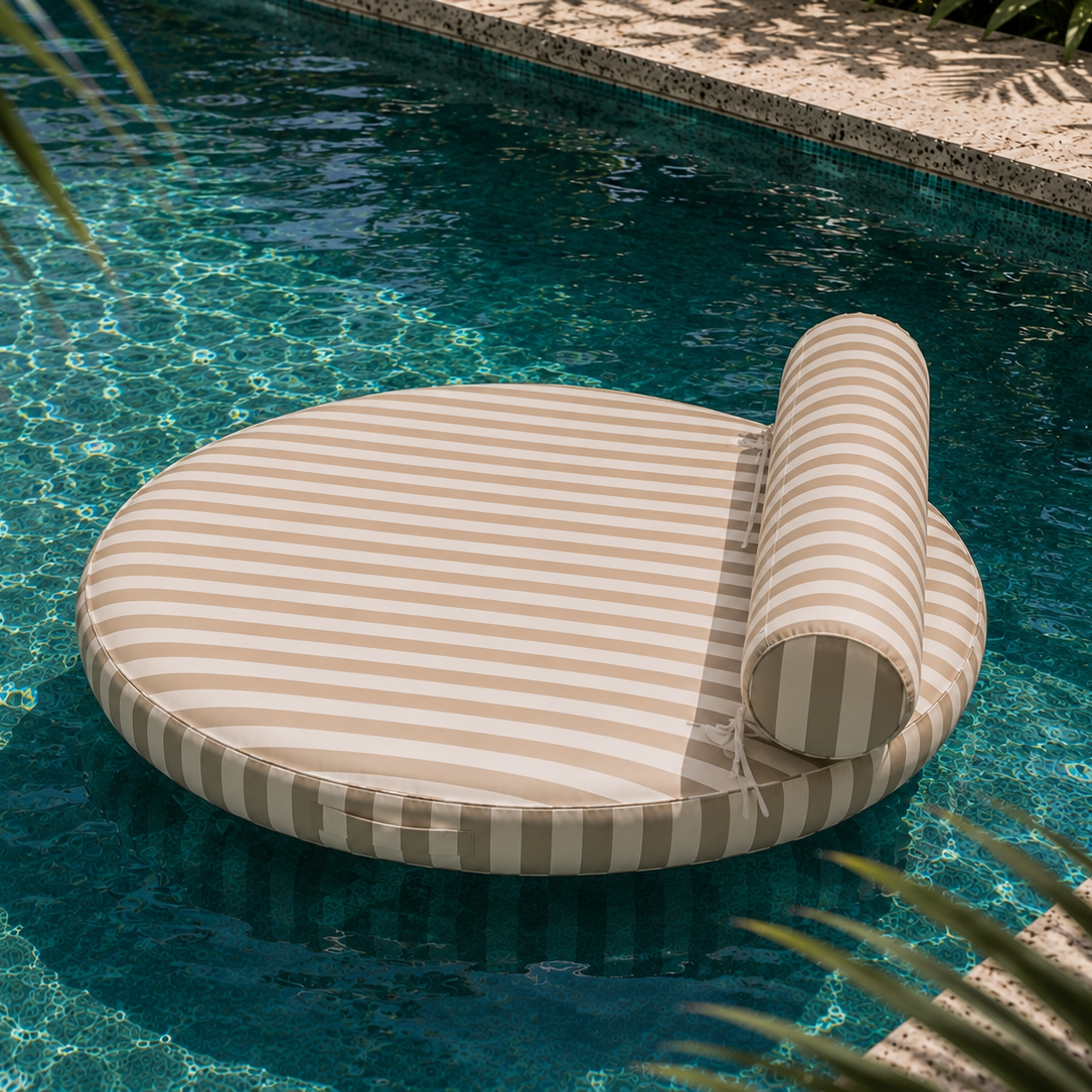 Taupe daybed from homesoda.store featuring a sleek, modern design with plush cushions and wooden legs for stylish comfort.