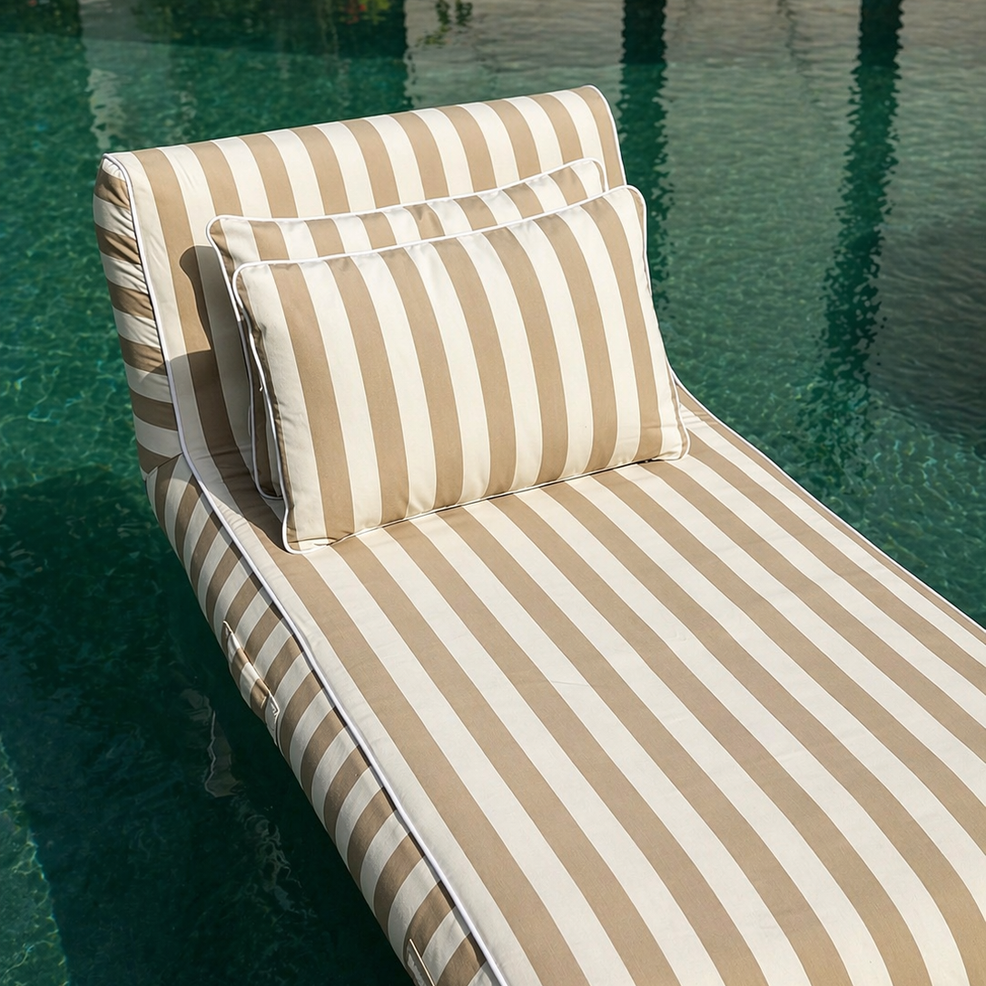 Taupe 60-inch outdoor cushion set by homesoda.store, two plush cushions with textured fabric for patio seating.