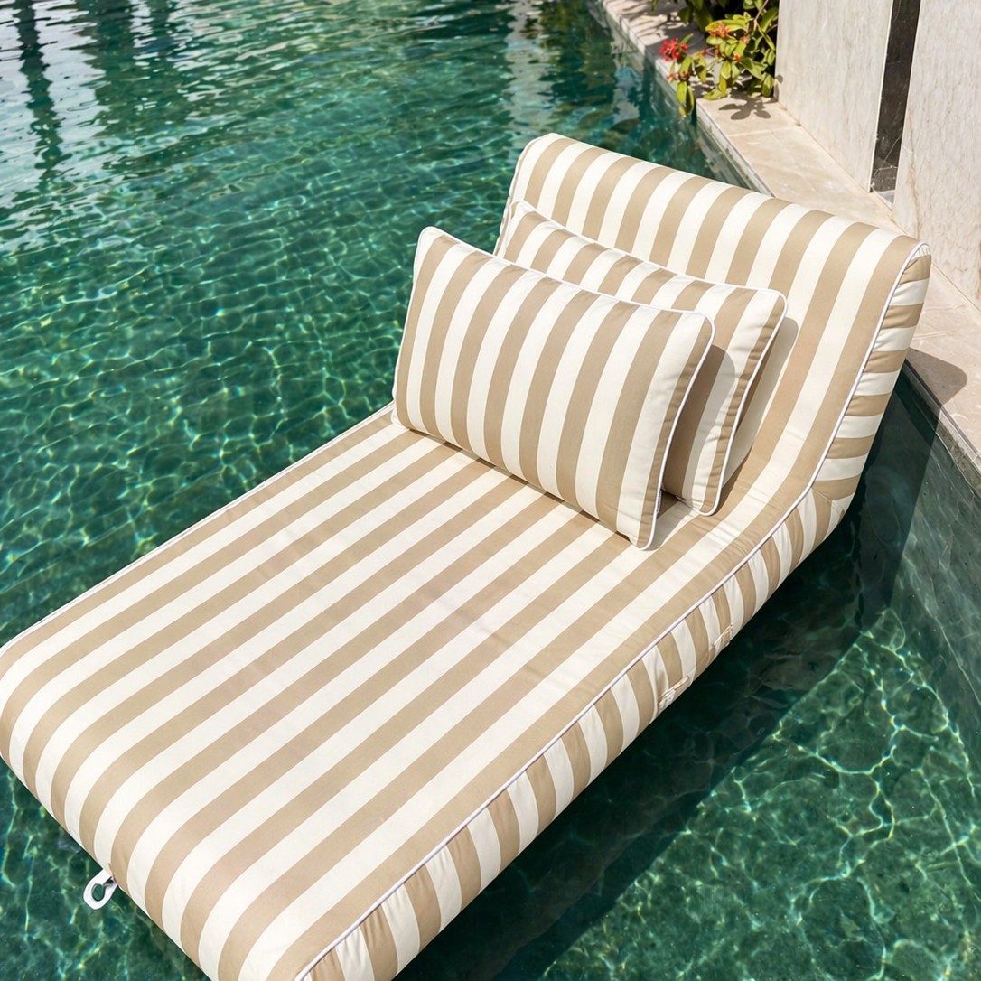 Taupe outdoor cushion set with two 60-inch cushions, weather-resistant fabric, ideal for patio or garden seating.
